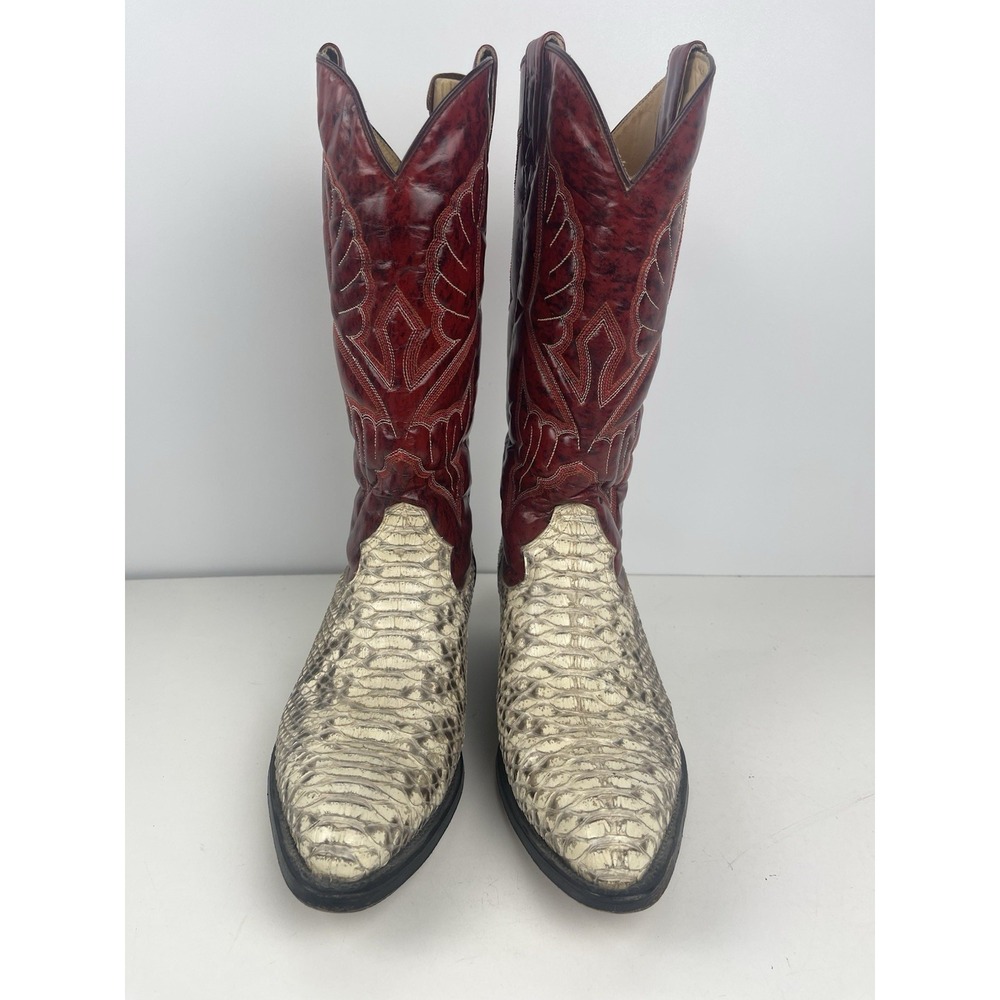 Vaquero Cowboy Boots Red Leather Uppers With White/black Snakeskin On Lower - Picture 3 of 16